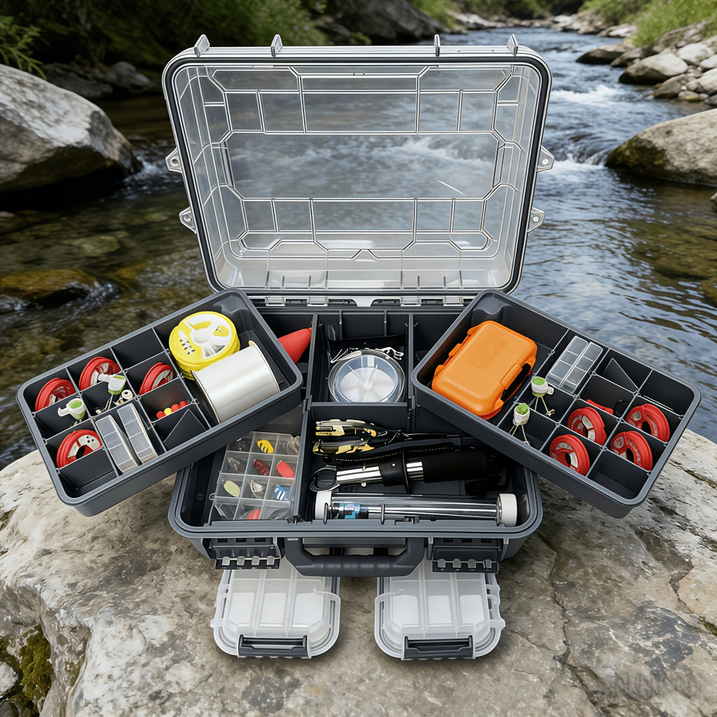 Large Capacity Multi-Layer Fishing Tackle Box with Adjustable Dividers, Portable Airtight Fishing Gear Organizer with Handle, Hard Shell Storage Case for Lures, Hooks And Accessories, Perfect for Outdoor Fishing And Travel