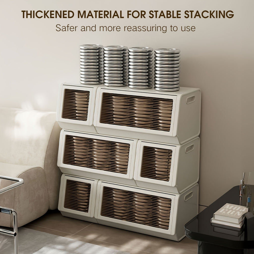 Modular Plastic Storage Cabinet with Detachable Boxes - Large Capacity Flip-Top Suitable for Living Room, Kitchen, Entryway | Freely Combinable Stackable Shelf System, Sturdy Durable for, Study, Multi- Use