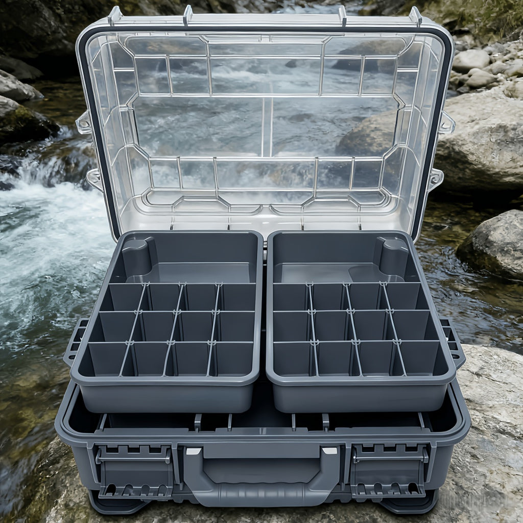 Large Capacity Multi-Layer Fishing Tackle Box with Adjustable Dividers, Portable Airtight Fishing Gear Organizer with Handle, Hard Shell Storage Case for Lures, Hooks And Accessories, Perfect for Outdoor Fishing And Travel