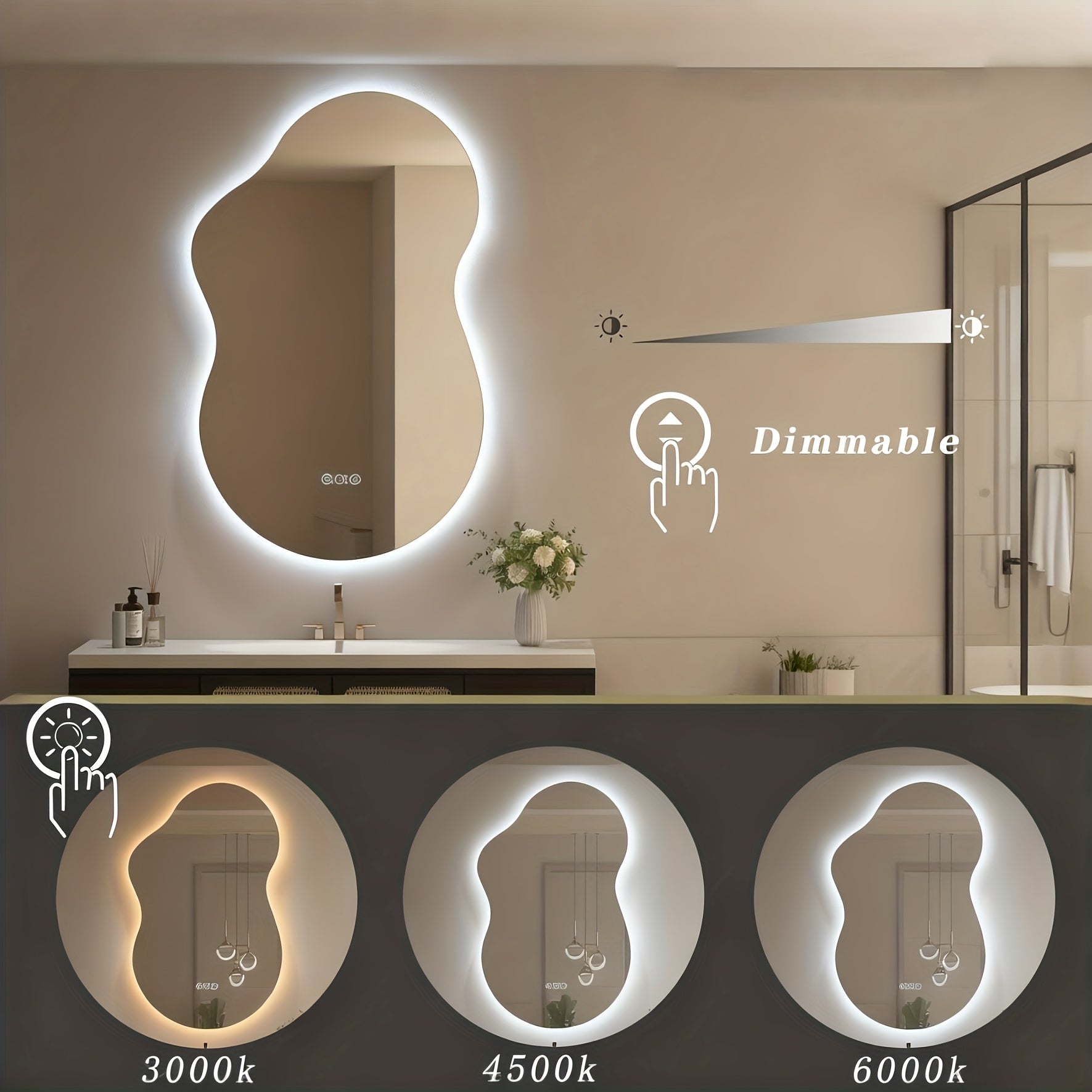 Irregular Backlit Bathroom Mirror With Lights 40 X 24, Asymmetrical Cloud Led Lighted Vanity Mirror For Wall, Dimmable, Memory Function (Horizontal\u002FVertical)