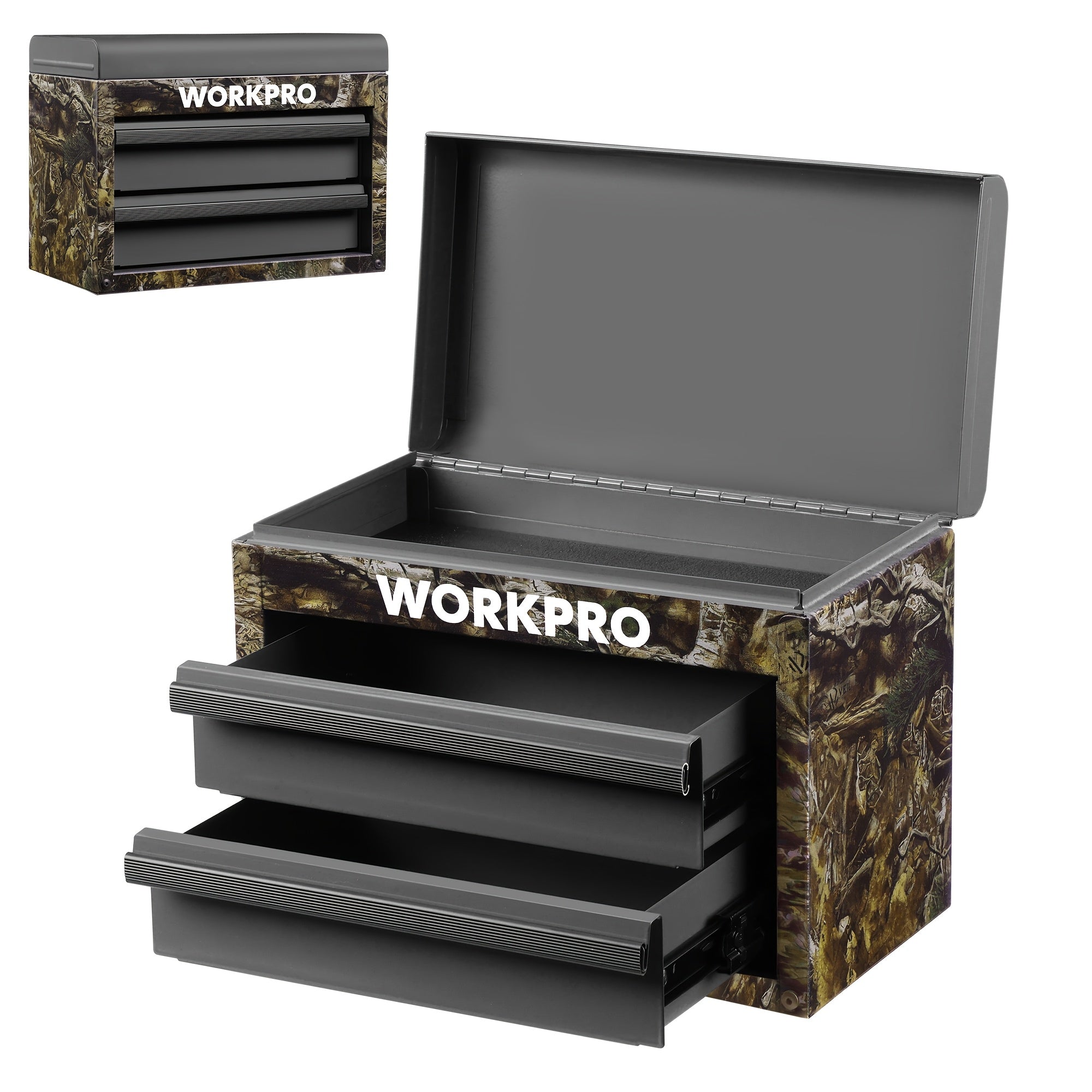 WORKPRO Metal Mini Tool Box, Top Tool Chest Containing Two Drawers with Ball Bearing Slides, PVC Drawer Liners And PP Feet Pads, Durable Cold Rolled Steel Small Toolbox for Multi-Purpose Storage
