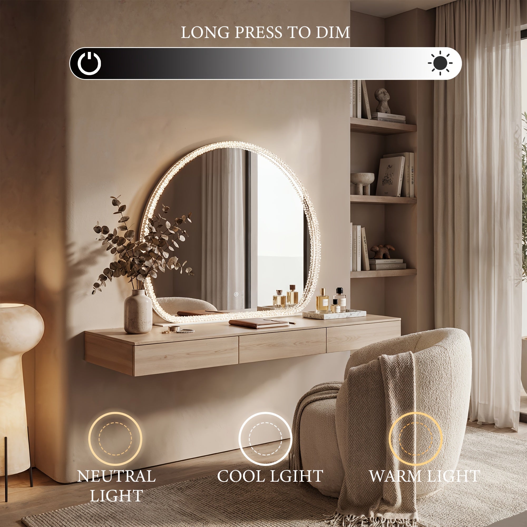 Illuminated Makeup Mirror Featuring Three Light Settings And Adjustable Brightness, Durable Acrylic Design with a Stable Base, Ideal for Use in Bedrooms And Bathrooms