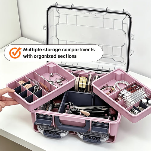 A Portable Multi-layered Cosmetic Organizer In Powder, Blue, And Gray With Separable Compartments-ideal For Home Vanity Stations Or Skincare Collection. This Smart Beauty Storage Solution Features Transparent Lids That Keep Contents Dust-free