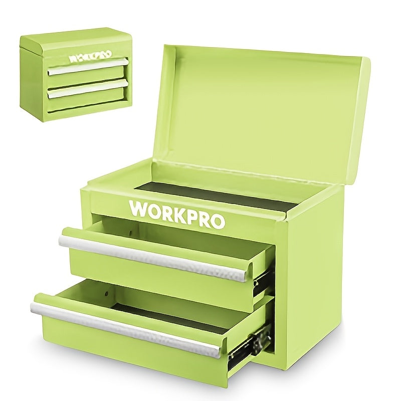 WORKPRO Metal Mini Tool Box, Top Tool Chest Containing Two Drawers with Ball Bearing Slides, PVC Drawer Liners And PP Feet Pads, Durable Cold Rolled Steel Small Toolbox for Multi-Purpose Storage