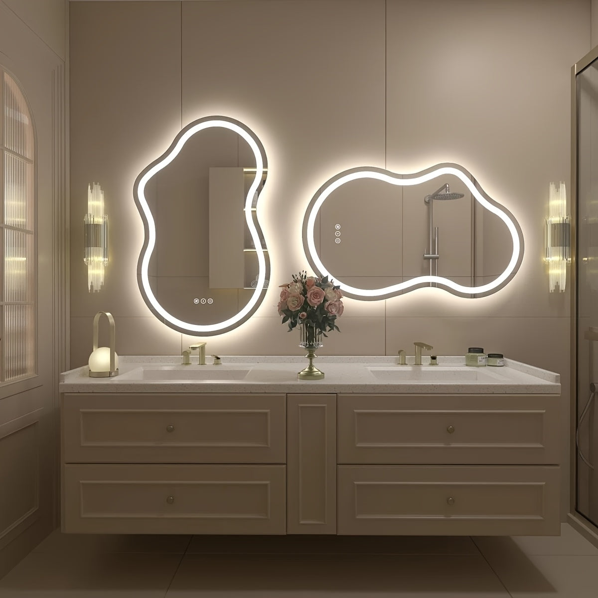 Irregular LED Bathroom Mirror, Cloud Shape Lighted Wall Vanity Mirror, Dimmable, Memory, Vertical\u002FHorizontal