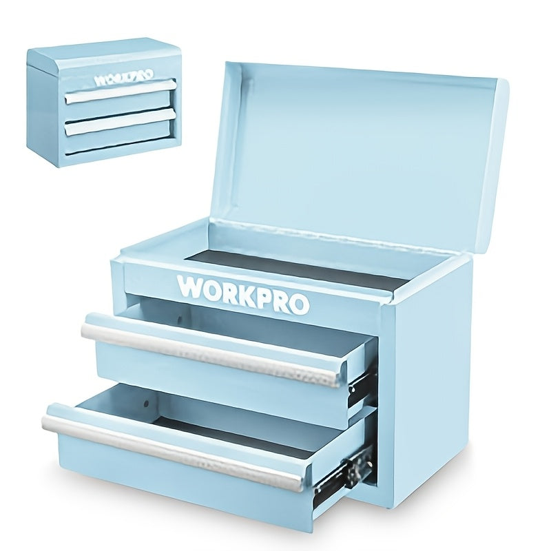 WORKPRO Metal Mini Tool Box, Top Tool Chest Containing Two Drawers with Ball Bearing Slides, PVC Drawer Liners And PP Feet Pads, Durable Cold Rolled Steel Small Toolbox for Multi-Purpose Storage