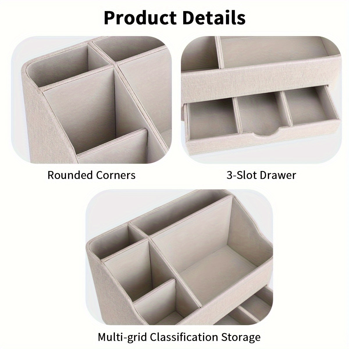 LADSTAG Modern Beige PU Leather Desk Organizer with Drawers & Open Storage Box - Plastic Suitable for Home Office, Compact Standalone with Drawers, Space-Saving Shelf for Stationery, Supplies, Accessories for Small Spaces, Desk & Drawer Organizer