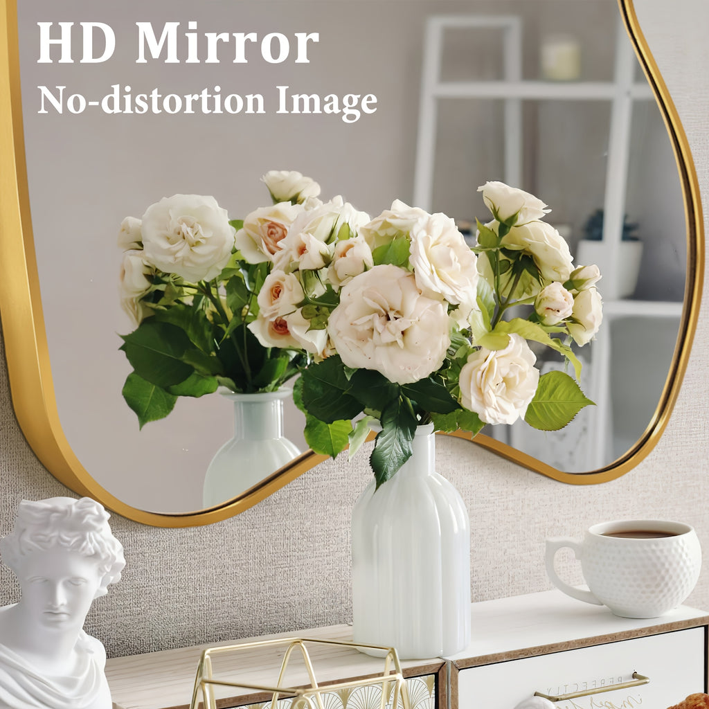 Irregular Beta Metal Wall Mounted Makeup Mirror, Modern Vanity Mirror for Bathroom Bedroom