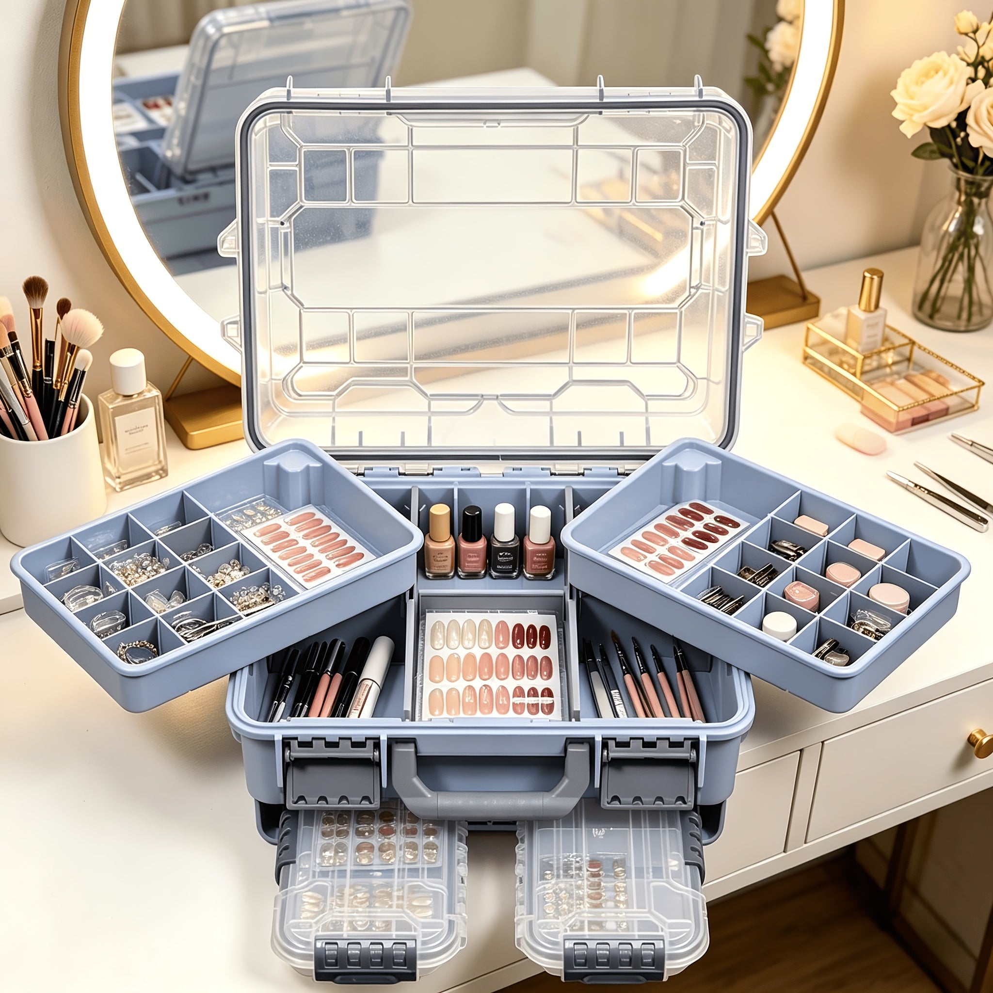 Multi-Layer Drawer Cosmetic Storage Box, Desktop Jewelry Organizer with Divided Compartments. Ideal for Makeup Storage, Vanity, Bathroom And Sundries Organization, Practical Beauty Sorting Essential for Daily Home Use