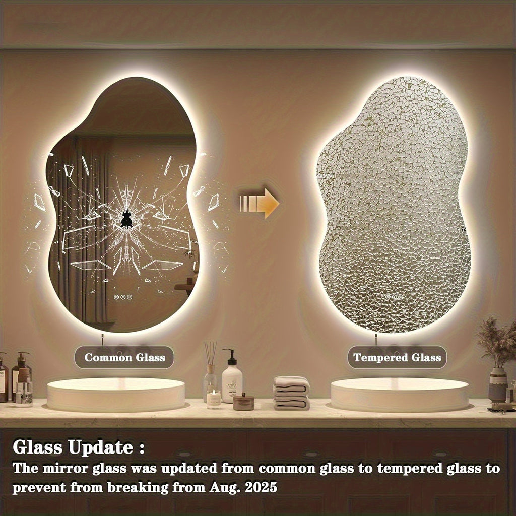 Irregular Backlit Bathroom Mirror With Lights 40 X 24, Asymmetrical Cloud Led Lighted Vanity Mirror For Wall, Dimmable, Memory Function (Horizontal\u002FVertical)