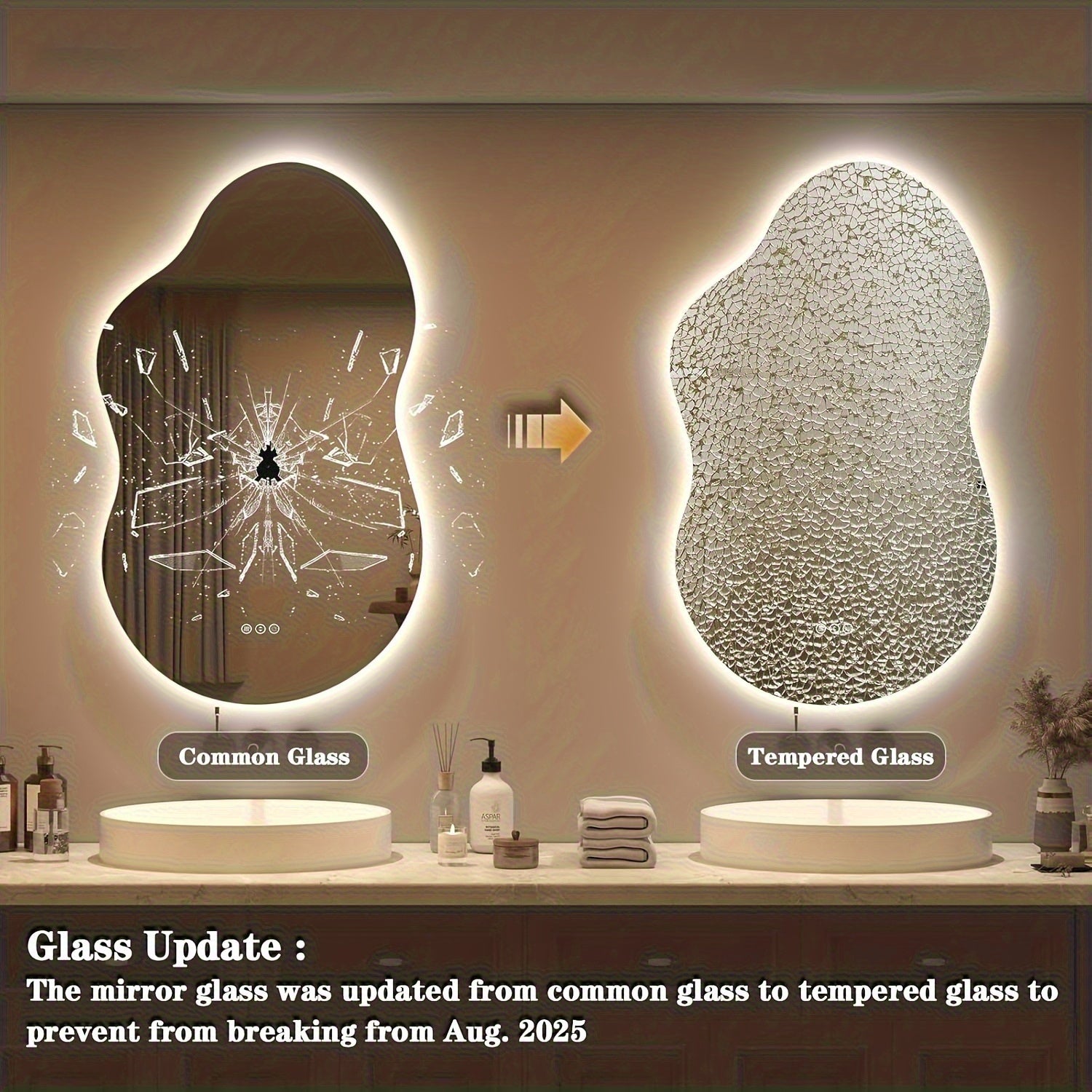 Irregular Backlit Bathroom Mirror With Lights 40 X 24, Asymmetrical Cloud Led Lighted Vanity Mirror For Wall, Dimmable, Memory Function (Horizontal\u002FVertical)