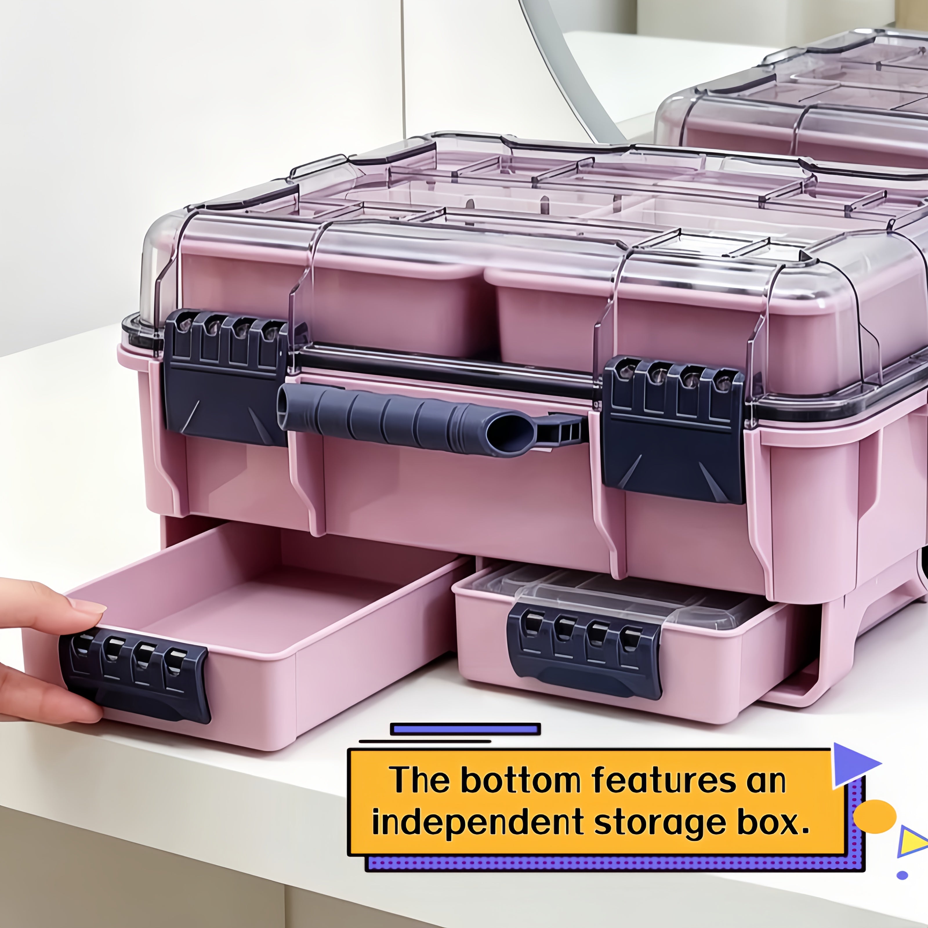 A Portable Multi-layered Cosmetic Organizer In Powder, Blue, And Gray With Separable Compartments-ideal For Home Vanity Stations Or Skincare Collection. This Smart Beauty Storage Solution Features Transparent Lids That Keep Contents Dust-free