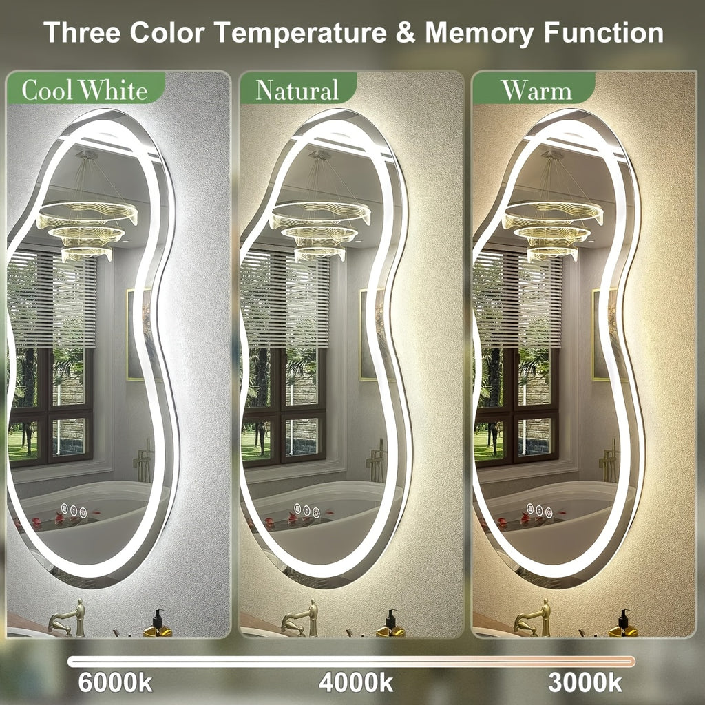 Irregular LED Bathroom Mirror, Cloud Shape Lighted Wall Vanity Mirror, Dimmable, Memory, Vertical\u002FHorizontal