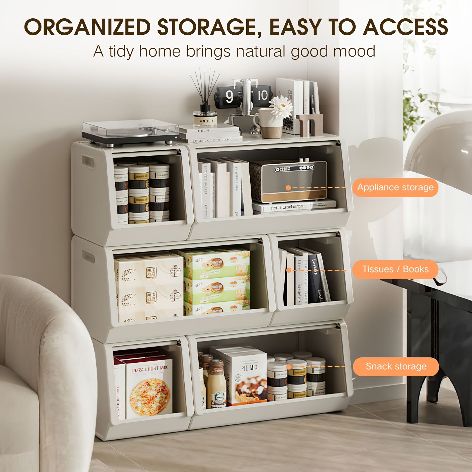 Modular Plastic Storage Cabinet with Detachable Boxes - Large Capacity Flip-Top Suitable for Living Room, Kitchen, Entryway | Freely Combinable Stackable Shelf System, Sturdy Durable for, Study, Multi- Use