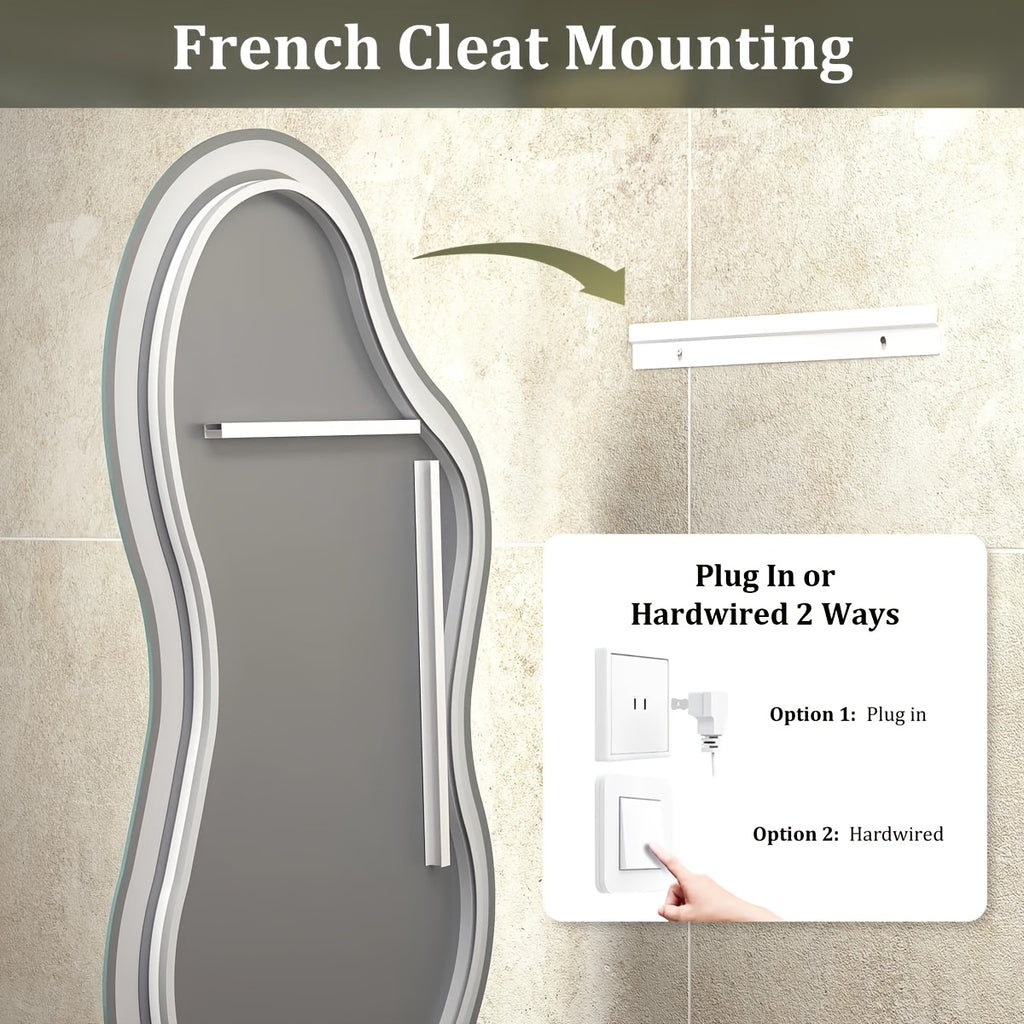 Irregular LED Bathroom Mirror, Cloud Shape Lighted Wall Vanity Mirror, Dimmable, Memory, Vertical\u002FHorizontal