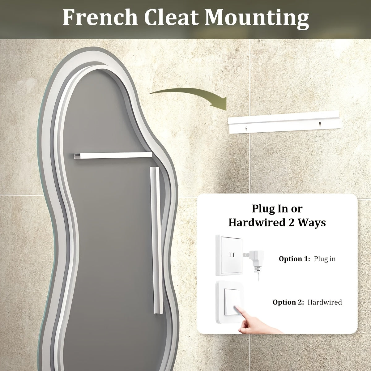 Irregular LED Bathroom Mirror, Cloud Shape Lighted Wall Vanity Mirror, Dimmable, Memory, Vertical\u002FHorizontal