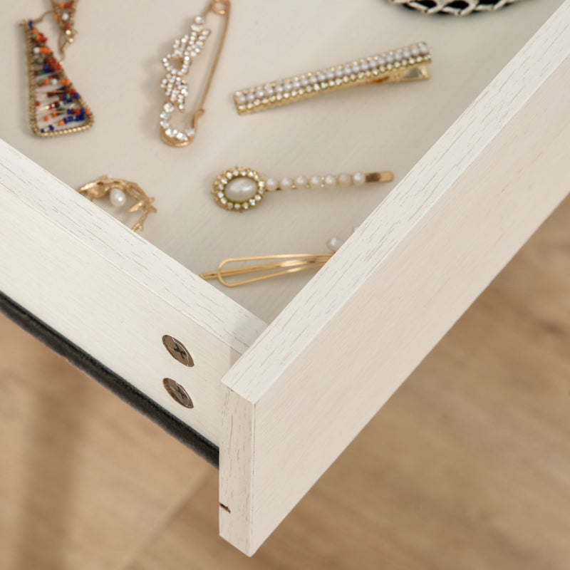 HOMCOM Elegant Vintage Dressing Table with Round Mirror & 2 Drawers - White Vanity Desk with Angled Legs & -Slip Pads, Space-Saving for small rooms, Dresser Top for Decor\u002FMakeup Station (Assembly Required)