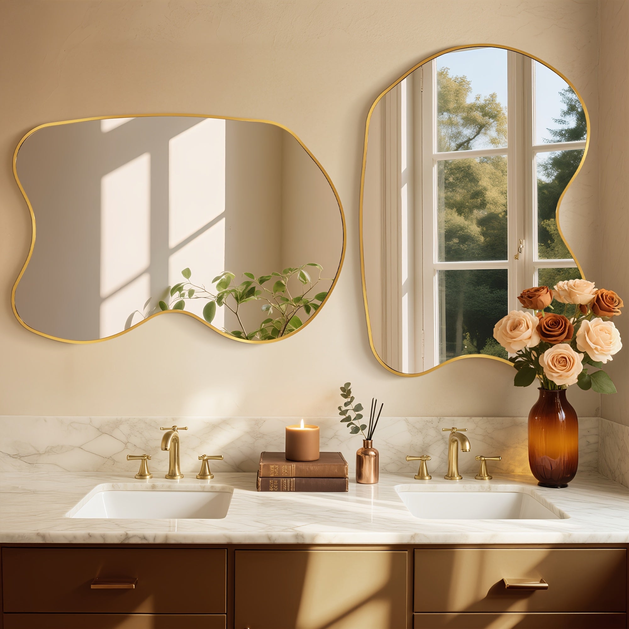 Irregular Beta Metal Wall Mounted Makeup Mirror, Modern Vanity Mirror for Bathroom Bedroom