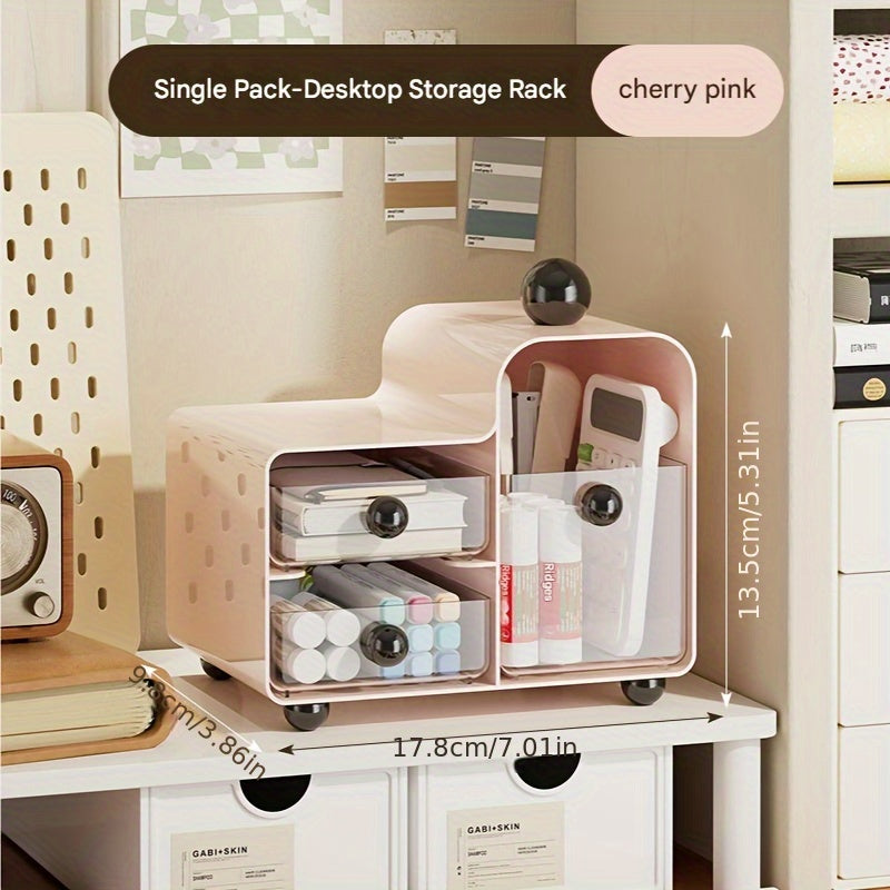 Modern Minimalist Desktop Storage Box Organizer with Rounded Edges & Smooth Pull-Out Trays - Lightweight Plastic Drawer-Style Desk Tray for Stationery, Makeup, Desk & Drawer Organizer for Home Storage