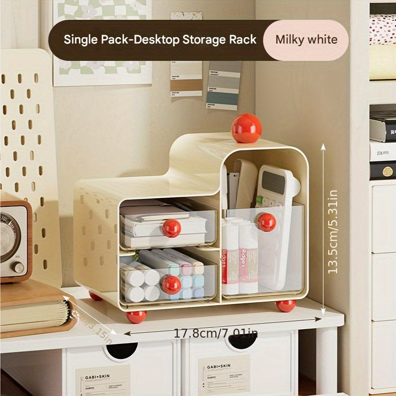 Modern Minimalist Desktop Storage Box Organizer with Rounded Edges & Smooth Pull-Out Trays - Lightweight Plastic Drawer-Style Desk Tray for Stationery, Makeup, Desk & Drawer Organizer for Home Storage