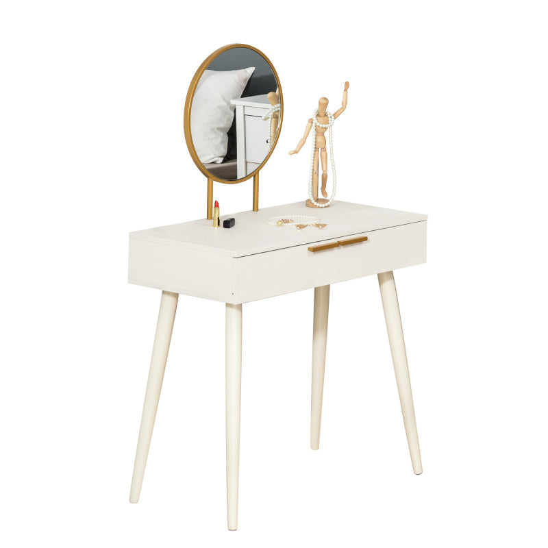 HOMCOM Elegant Vintage Dressing Table with Round Mirror & 2 Drawers - White Vanity Desk with Angled Legs & -Slip Pads, Space-Saving for small rooms, Dresser Top for Decor\u002FMakeup Station (Assembly Required)