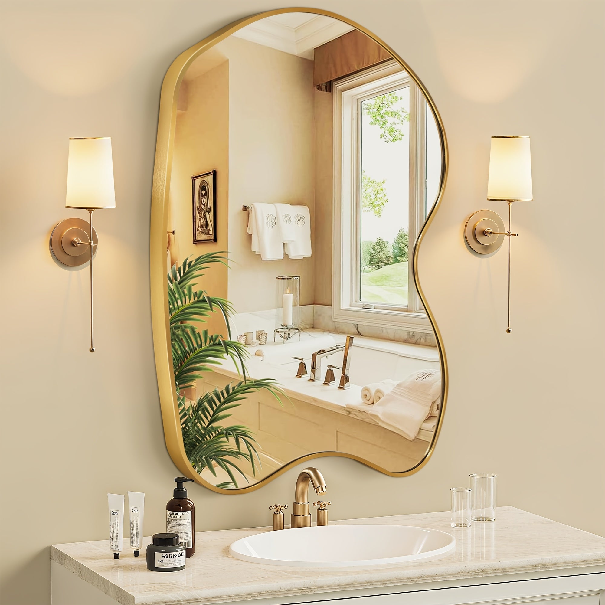 Irregular Beta Metal Wall Mounted Makeup Mirror, Modern Vanity Mirror for Bathroom Bedroom