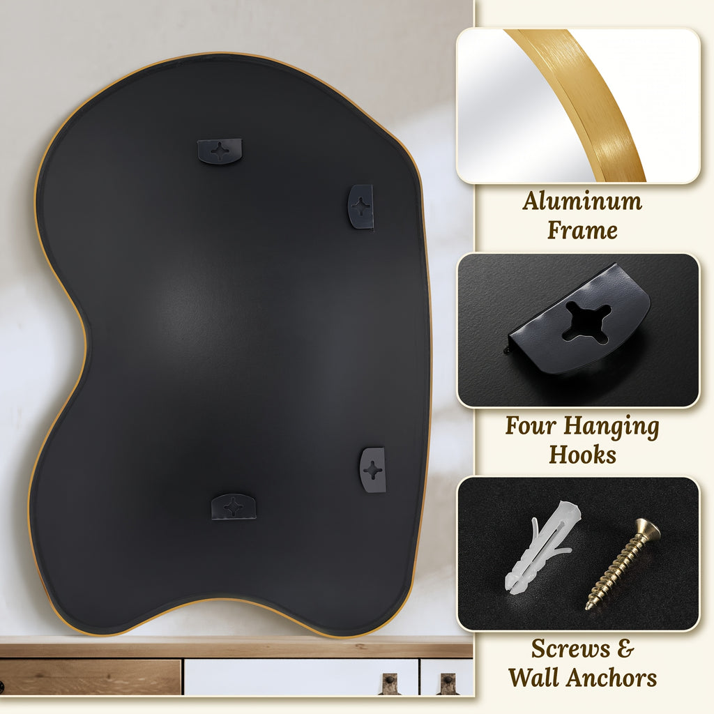 Irregular Beta Metal Wall Mounted Makeup Mirror, Modern Vanity Mirror for Bathroom Bedroom