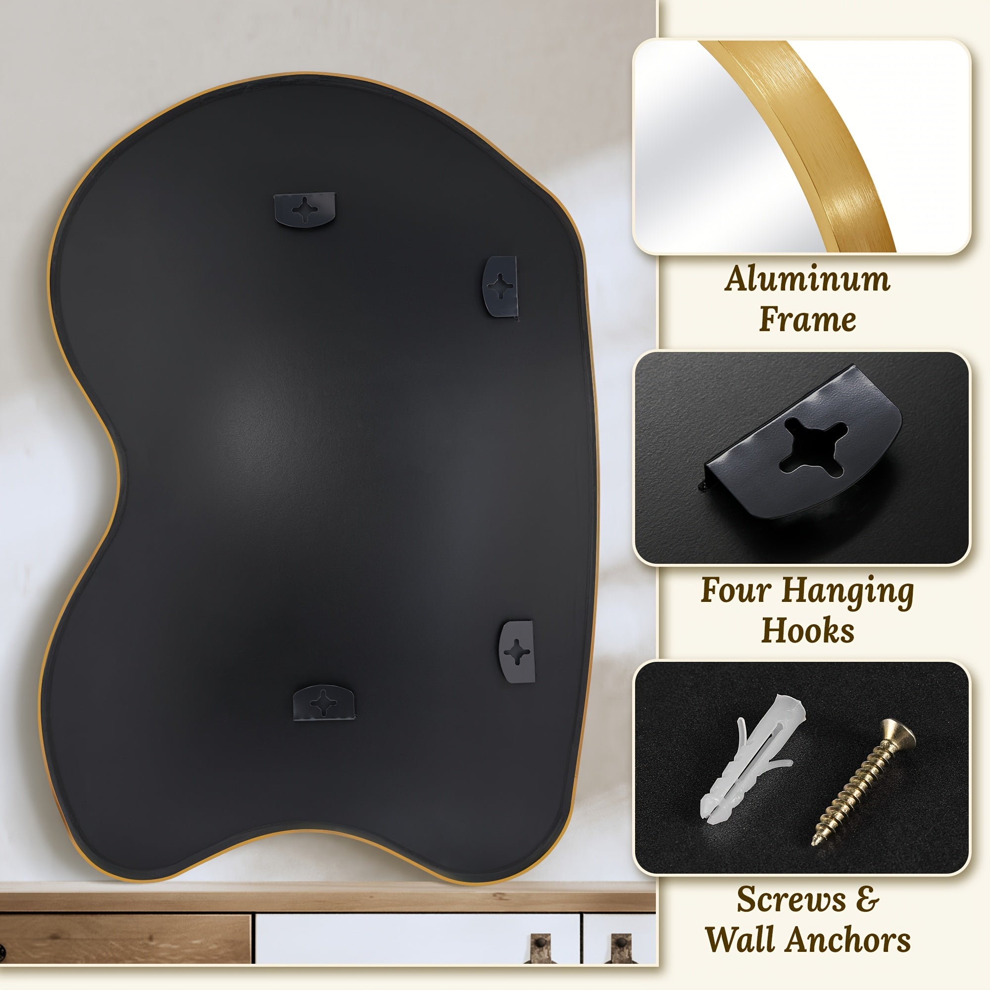 Irregular Beta Metal Wall Mounted Makeup Mirror, Modern Vanity Mirror for Bathroom Bedroom