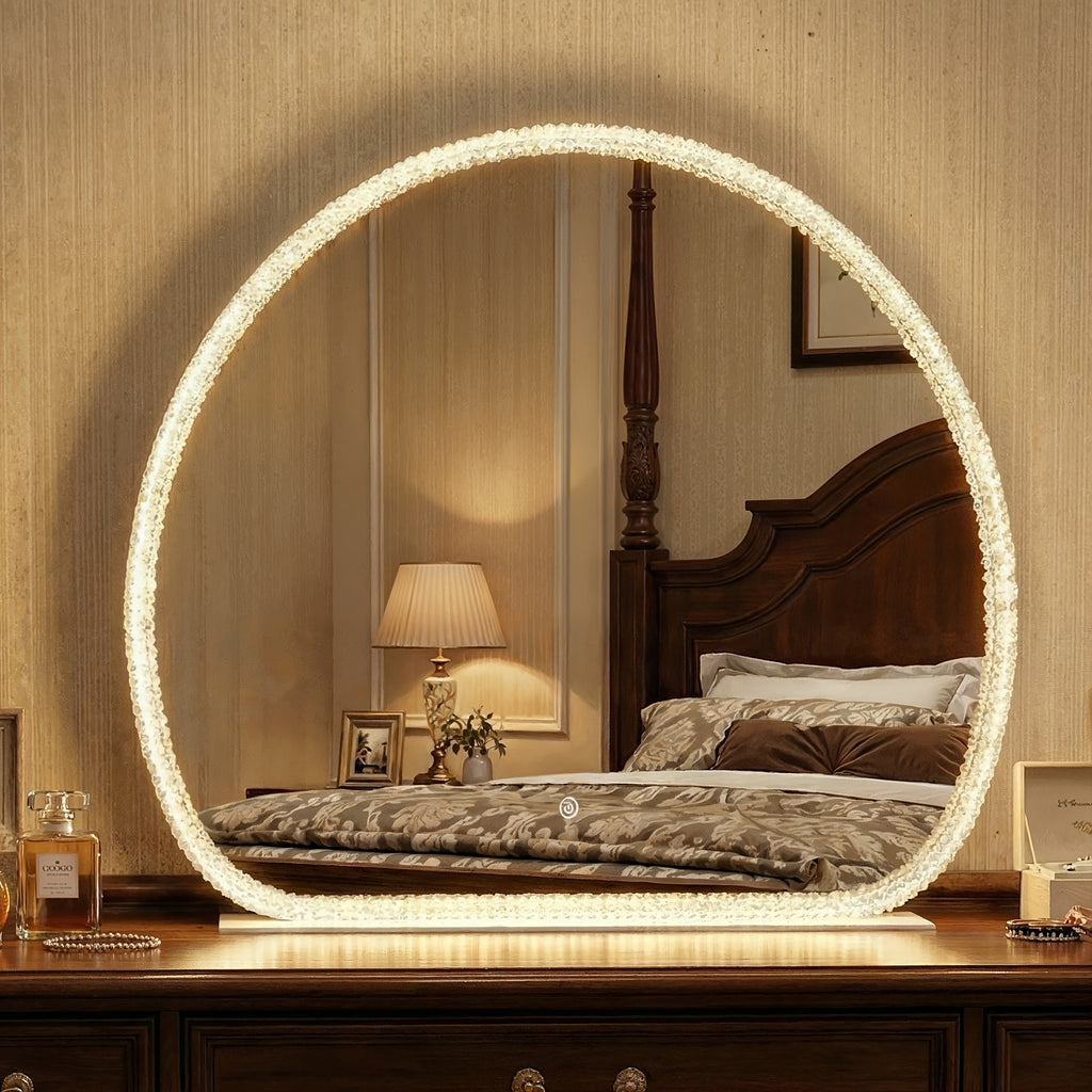 Illuminated Makeup Mirror Featuring Three Light Settings And Adjustable Brightness, Durable Acrylic Design with a Stable Base, Ideal for Use in Bedrooms And Bathrooms