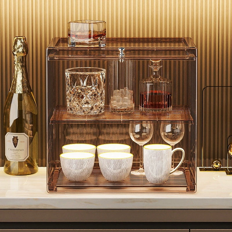 Dustproof Cup Storage Rack for Water Cups Tea Cups Coffee Mugs and Tea Sets, Multifunctional Desktop Organizer for Cosmetics Skin Care Products and Household Sundries Storage Box