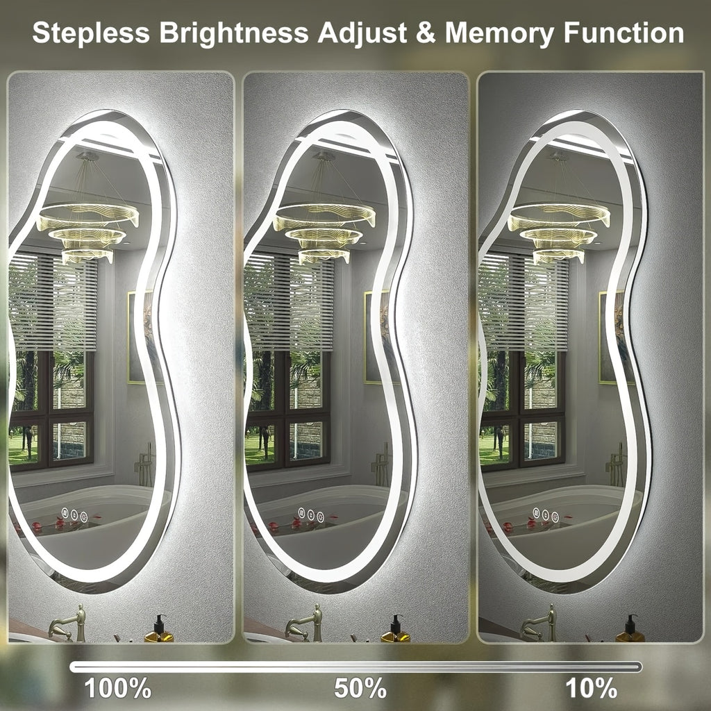 Irregular LED Bathroom Mirror, Cloud Shape Lighted Wall Vanity Mirror, Dimmable, Memory, Vertical\u002FHorizontal