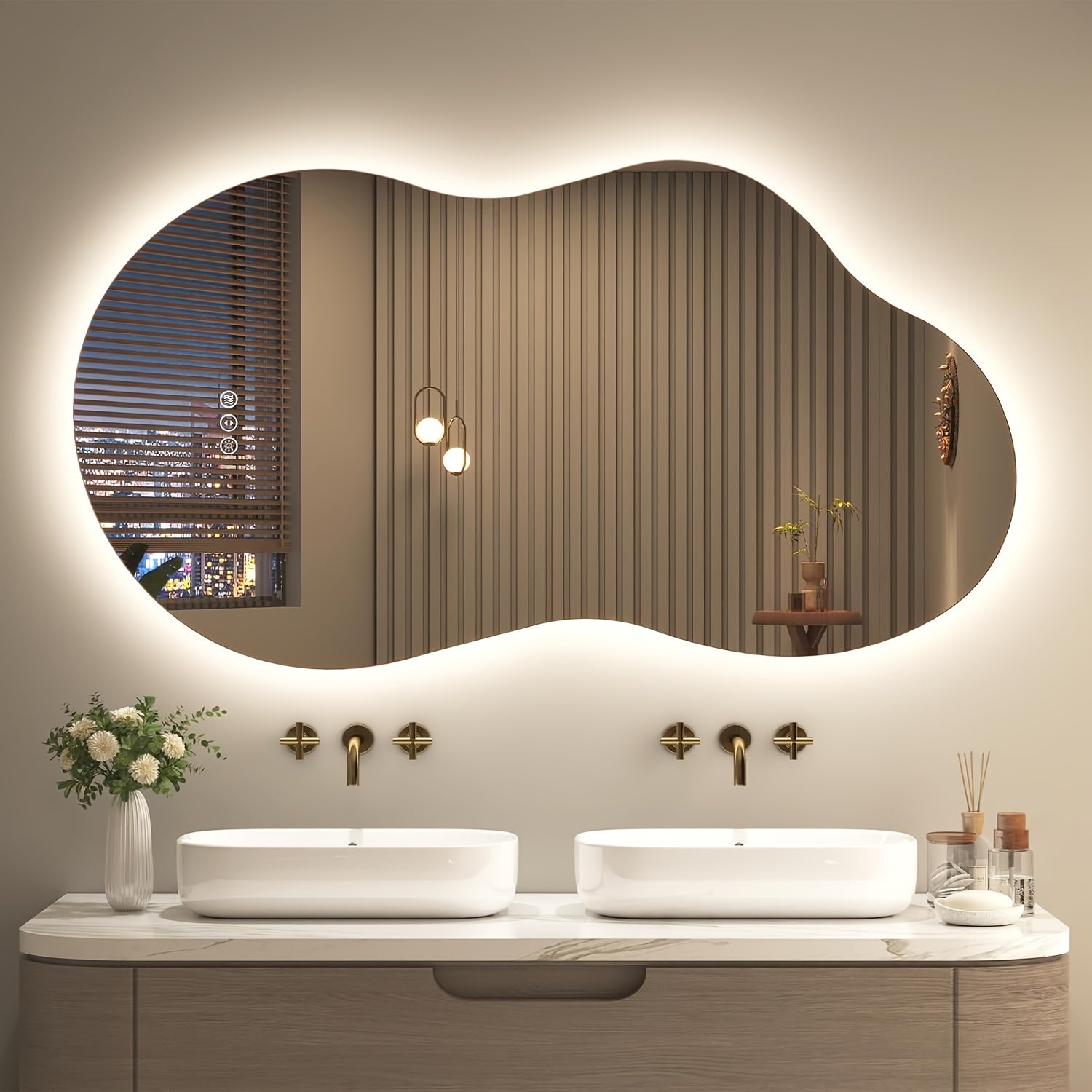 Irregular Backlit Bathroom Mirror With Lights 40 X 24, Asymmetrical Cloud Led Lighted Vanity Mirror For Wall, Dimmable, Memory Function (Horizontal\u002FVertical)