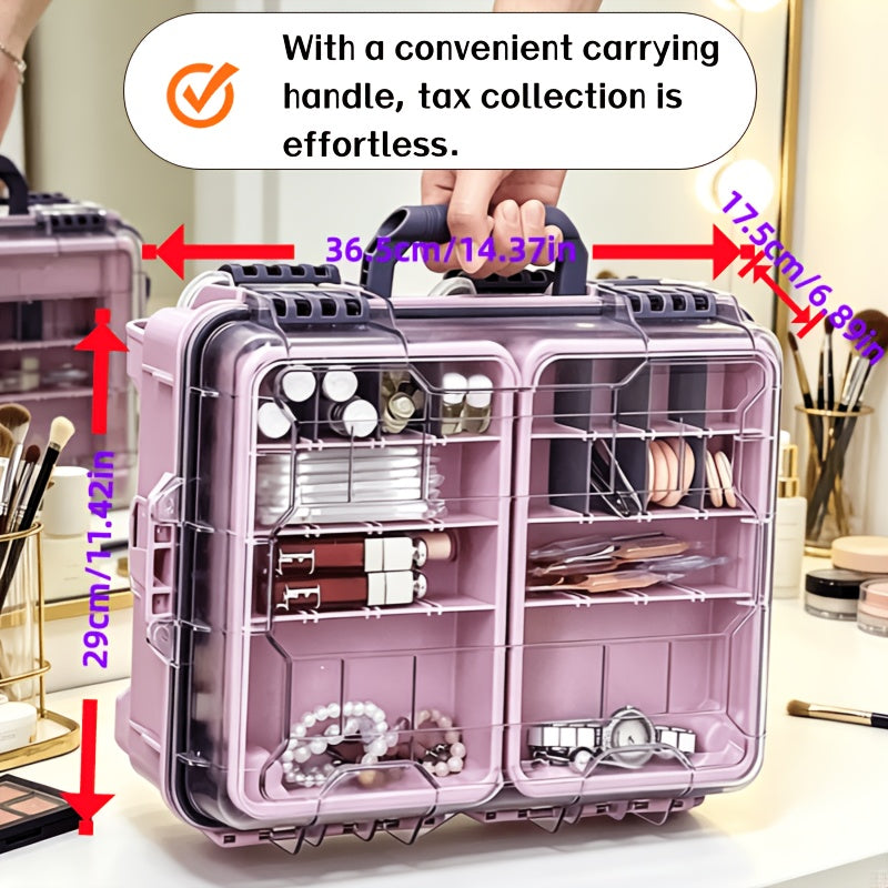 A Portable Multi-layered Cosmetic Organizer In Powder, Blue, And Gray With Separable Compartments-ideal For Home Vanity Stations Or Skincare Collection. This Smart Beauty Storage Solution Features Transparent Lids That Keep Contents Dust-free