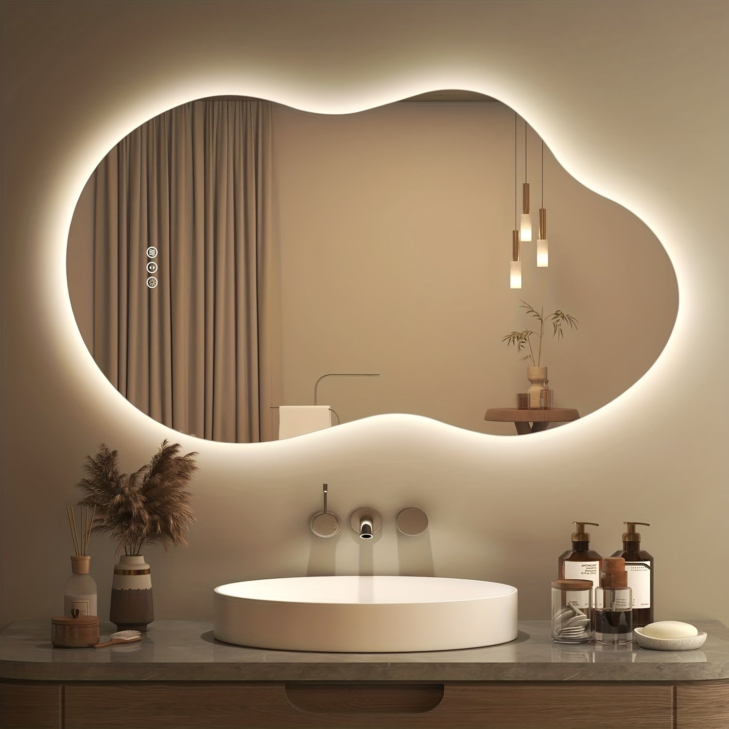 Irregular Backlit Bathroom Mirror With Lights 40 X 24, Asymmetrical Cloud Led Lighted Vanity Mirror For Wall, Dimmable, Memory Function (Horizontal\u002FVertical)