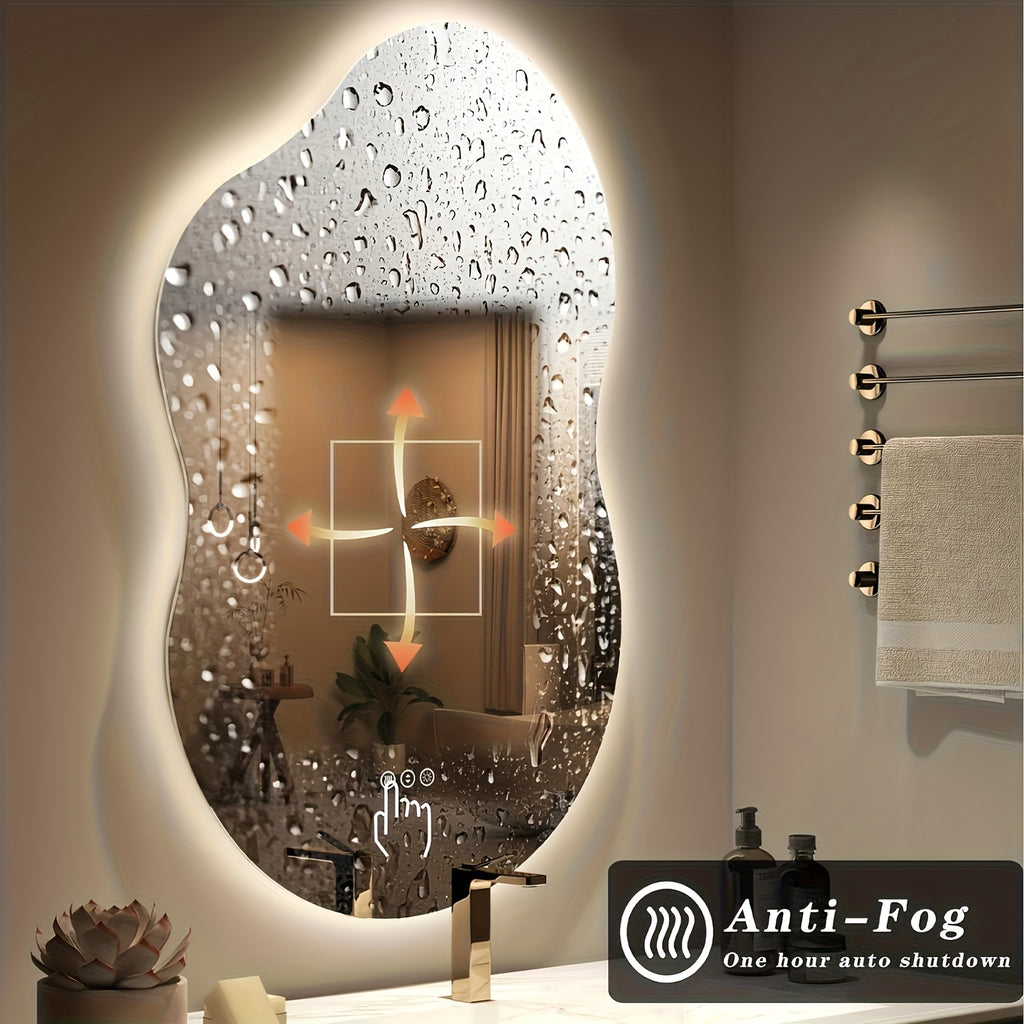Irregular Backlit Bathroom Mirror With Lights 40 X 24, Asymmetrical Cloud Led Lighted Vanity Mirror For Wall, Dimmable, Memory Function (Horizontal\u002FVertical)