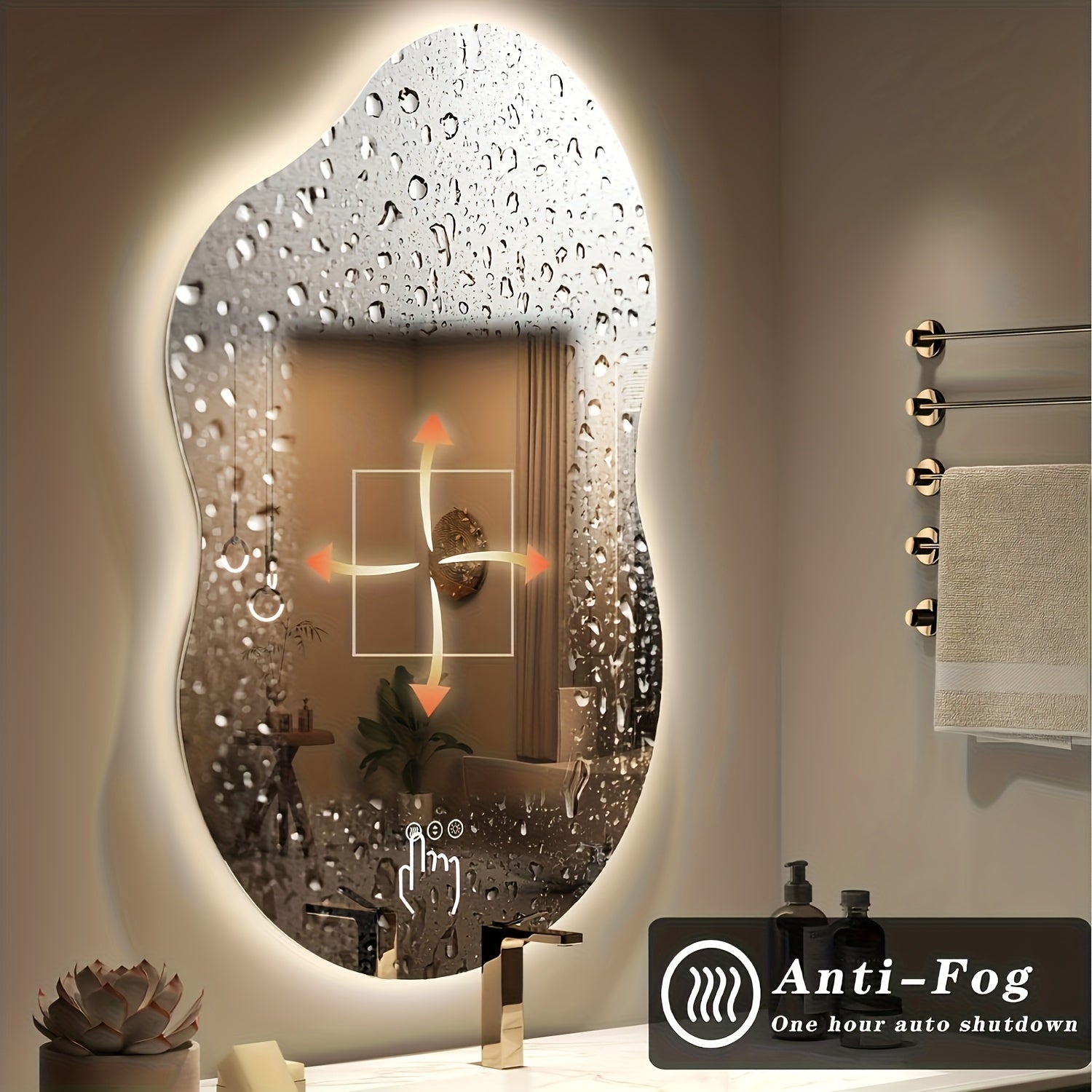 Irregular Backlit Bathroom Mirror With Lights 40 X 24, Asymmetrical Cloud Led Lighted Vanity Mirror For Wall, Dimmable, Memory Function (Horizontal\u002FVertical)