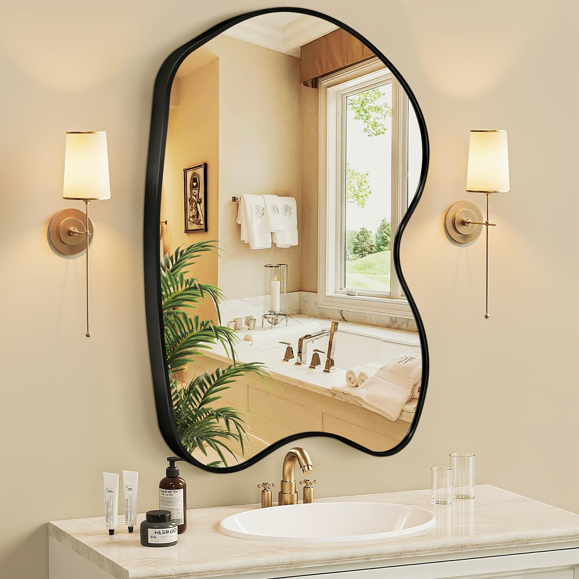 Irregular Beta Metal Wall Mounted Makeup Mirror, Modern Vanity Mirror for Bathroom Bedroom