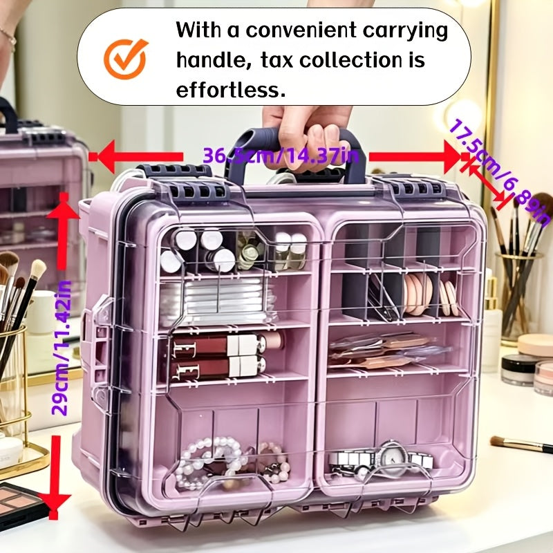 A Portable Multi-layered Cosmetic Organizer In Powder, Blue, And Gray With Separable Compartments-ideal For Home Vanity Stations Or Skincare Collection. This Smart Beauty Storage Solution Features Transparent Lids That Keep Contents Dust-free