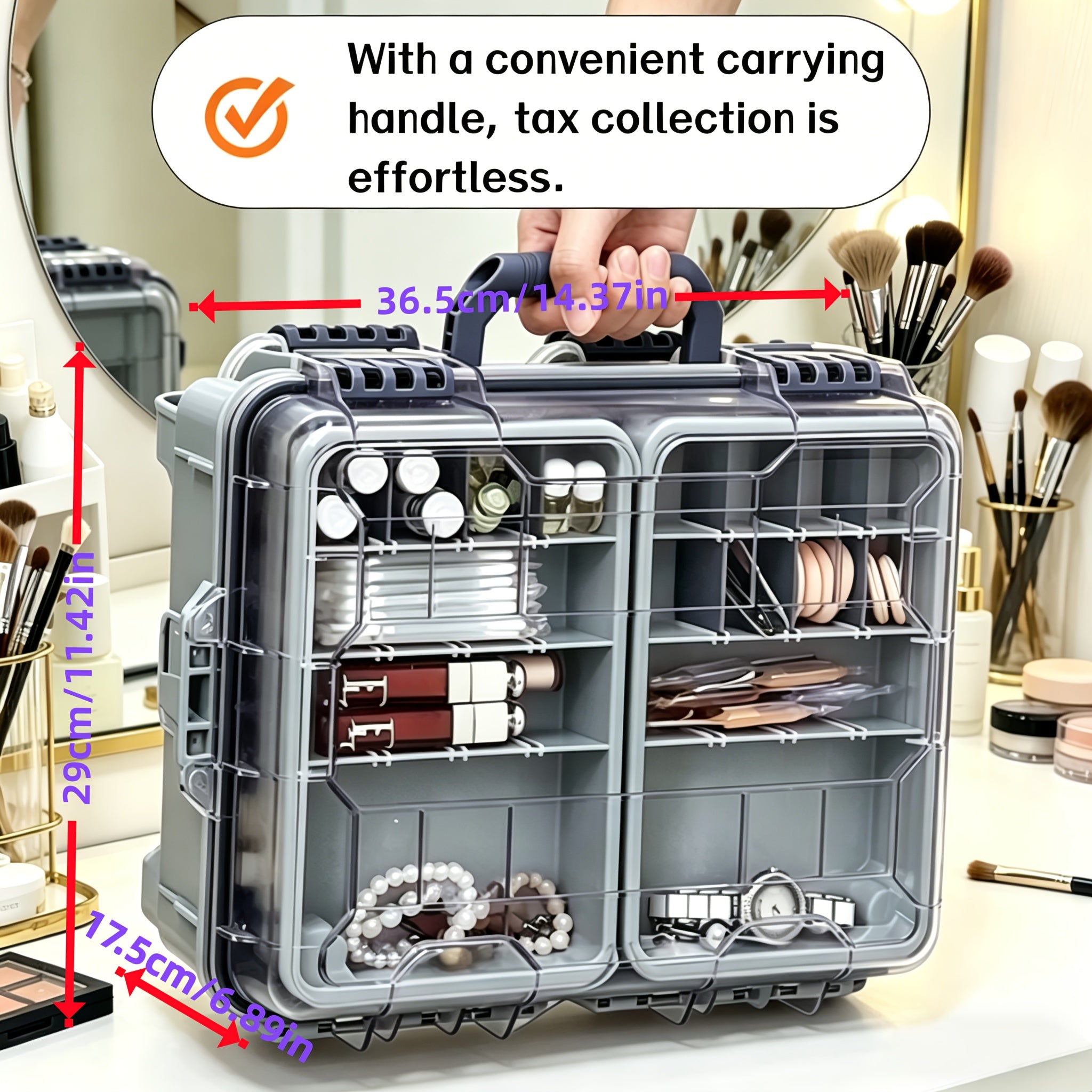 A Portable Multi-layered Cosmetic Organizer In Powder, Blue, And Gray With Separable Compartments-ideal For Home Vanity Stations Or Skincare Collection. This Smart Beauty Storage Solution Features Transparent Lids That Keep Contents Dust-free