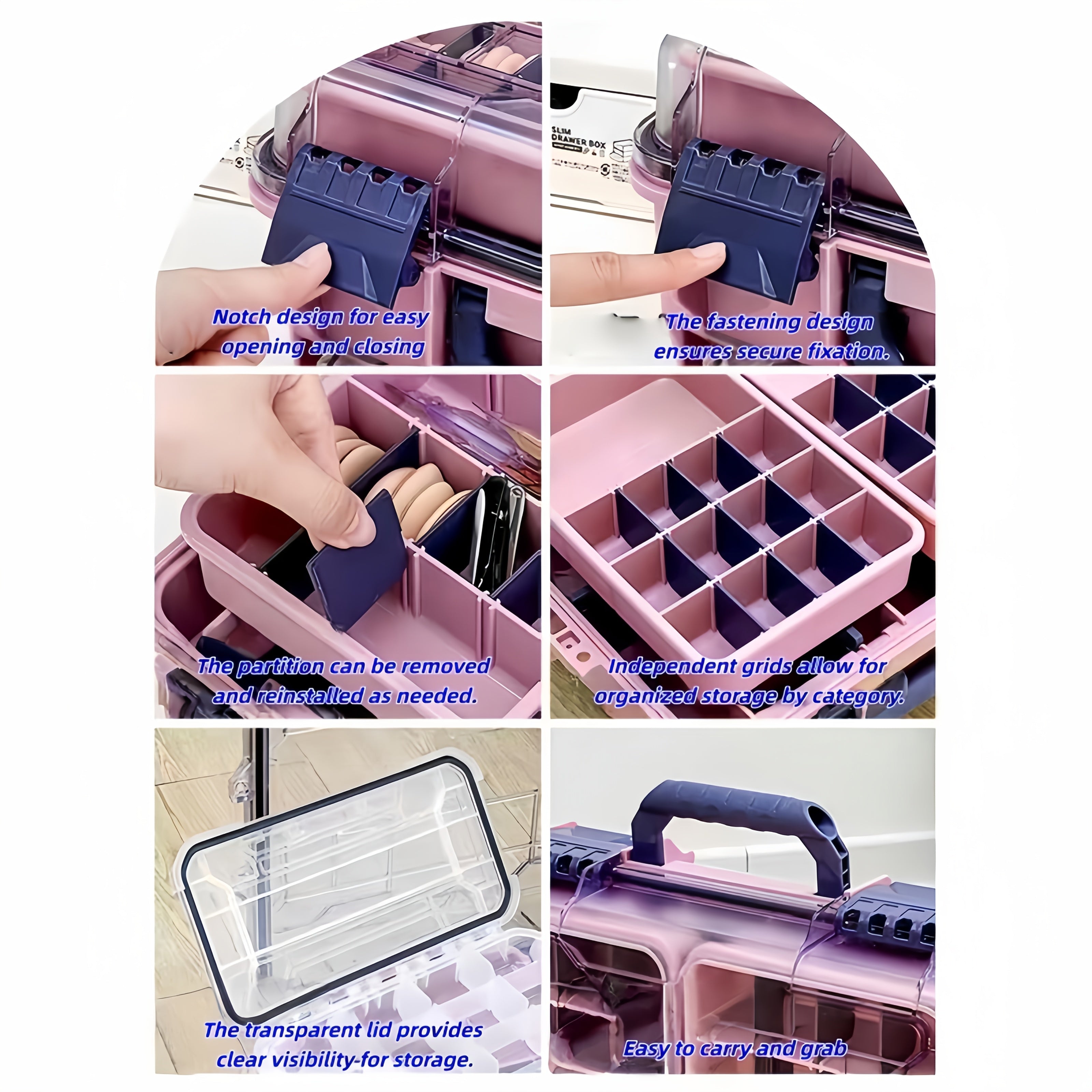 A Portable Multi-layered Cosmetic Organizer In Powder, Blue, And Gray With Separable Compartments-ideal For Home Vanity Stations Or Skincare Collection. This Smart Beauty Storage Solution Features Transparent Lids That Keep Contents Dust-free