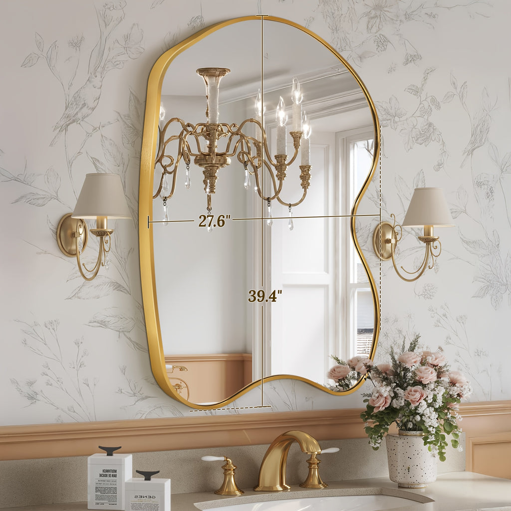Irregular Beta Metal Wall Mounted Makeup Mirror, Modern Vanity Mirror for Bathroom Bedroom