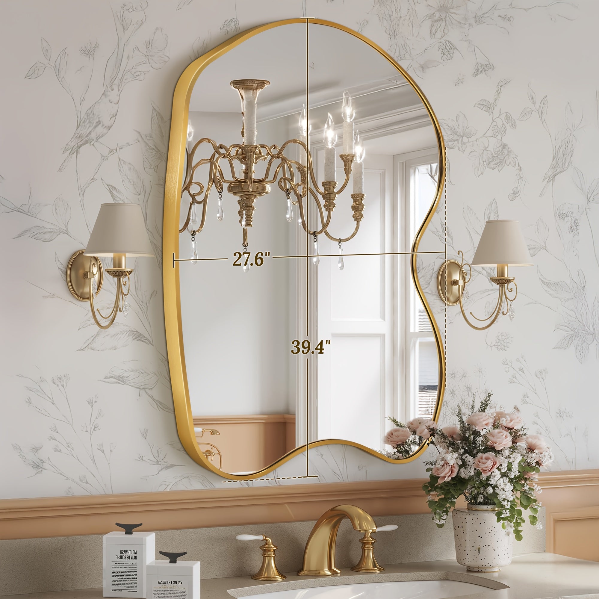 Irregular Beta Metal Wall Mounted Makeup Mirror, Modern Vanity Mirror for Bathroom Bedroom