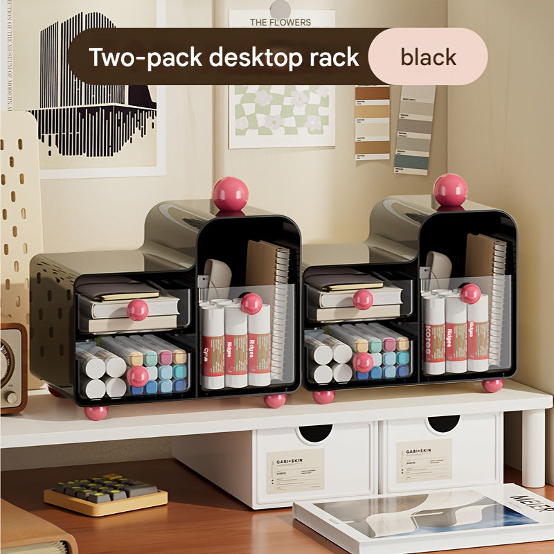 Modern Minimalist Desktop Storage Box Organizer with Rounded Edges & Smooth Pull-Out Trays - Lightweight Plastic Drawer-Style Desk Tray for Stationery, Makeup, Desk & Drawer Organizer for Home Storage