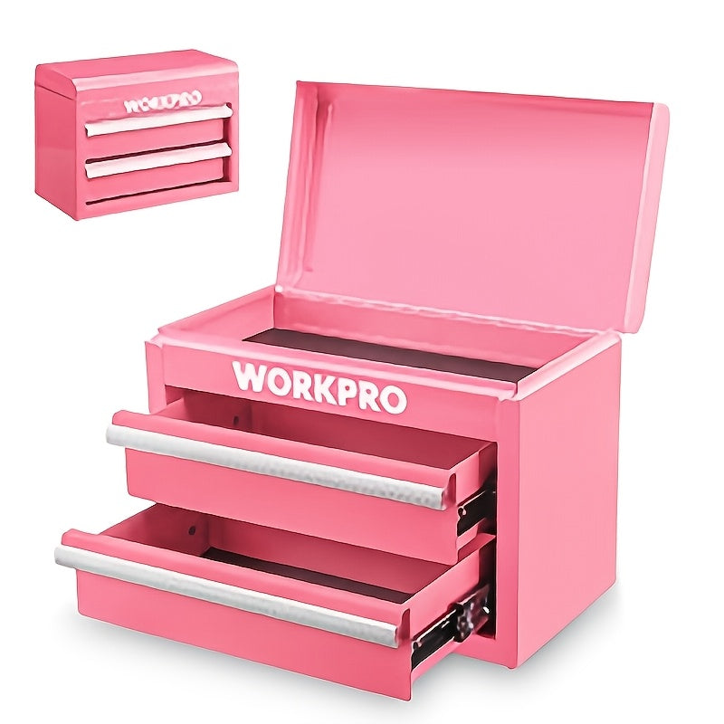 WORKPRO Metal Mini Tool Box, Top Tool Chest Containing Two Drawers with Ball Bearing Slides, PVC Drawer Liners And PP Feet Pads, Durable Cold Rolled Steel Small Toolbox for Multi-Purpose Storage