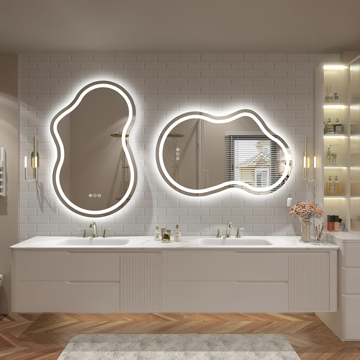 Irregular LED Bathroom Mirror, Cloud Shape Lighted Wall Vanity Mirror, Dimmable, Memory, Vertical\u002FHorizontal