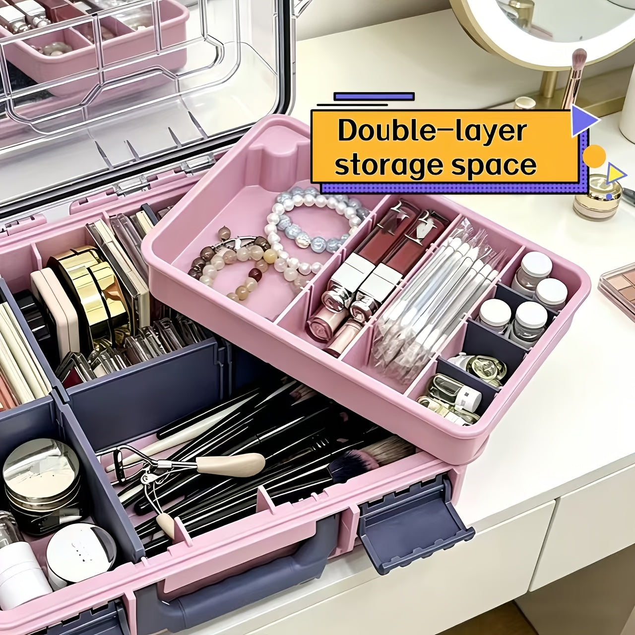 A Portable Multi-layered Cosmetic Organizer In Powder, Blue, And Gray With Separable Compartments-ideal For Home Vanity Stations Or Skincare Collection. This Smart Beauty Storage Solution Features Transparent Lids That Keep Contents Dust-free