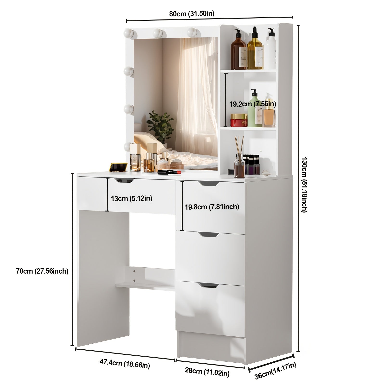 Vanity Desk W\u002F LED Lighted Mirror Makeup Vanity Set with 3 Color Light 4 Drawers