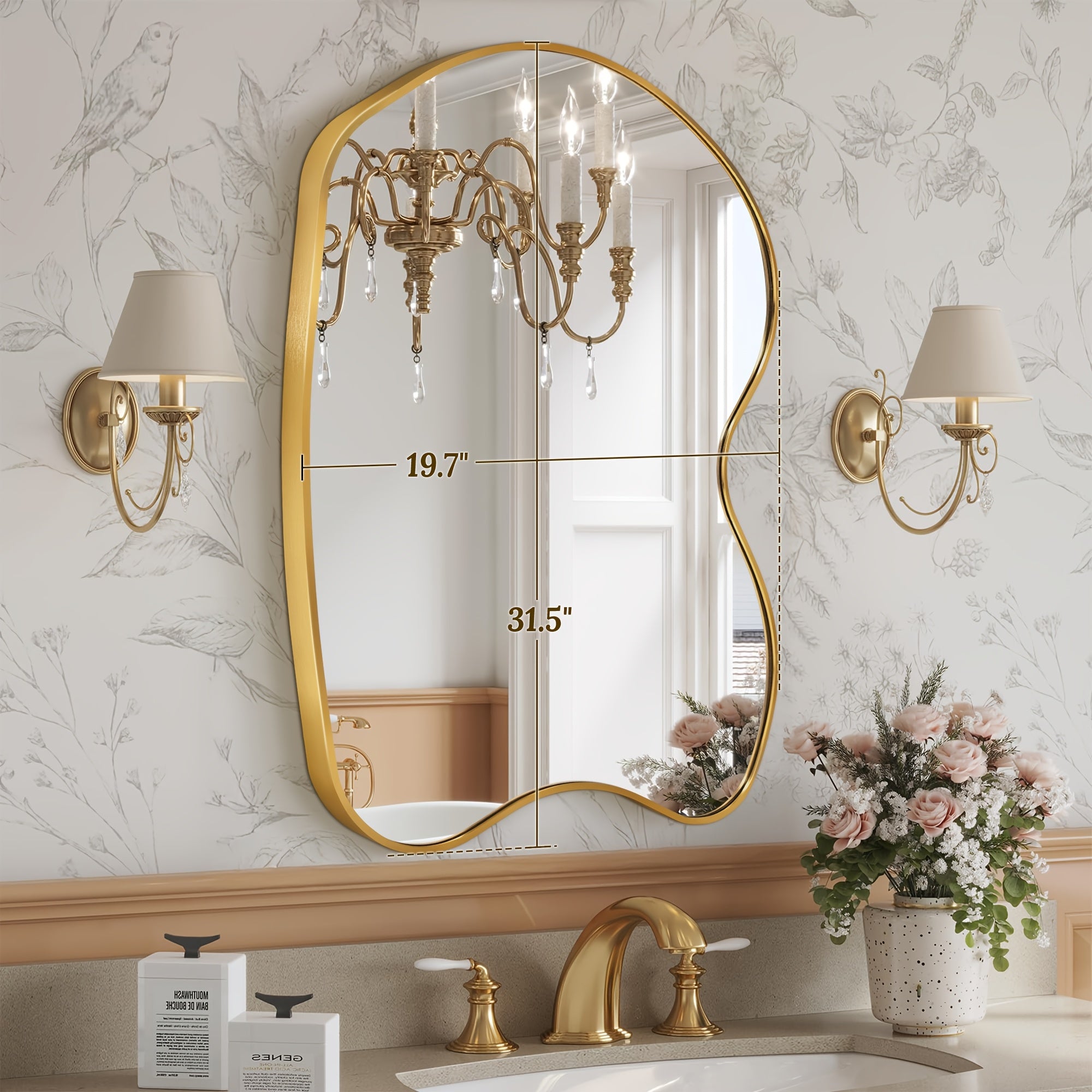 Irregular Beta Metal Wall Mounted Makeup Mirror, Modern Vanity Mirror for Bathroom Bedroom