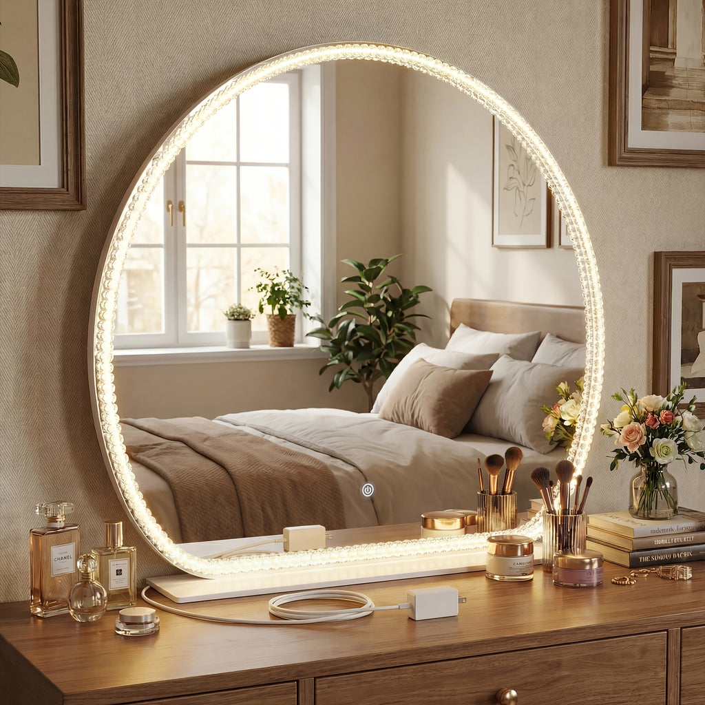 Illuminated Makeup Mirror Featuring Three Light Settings And Adjustable Brightness, Durable Acrylic Design with a Stable Base, Ideal for Use in Bedrooms And Bathrooms
