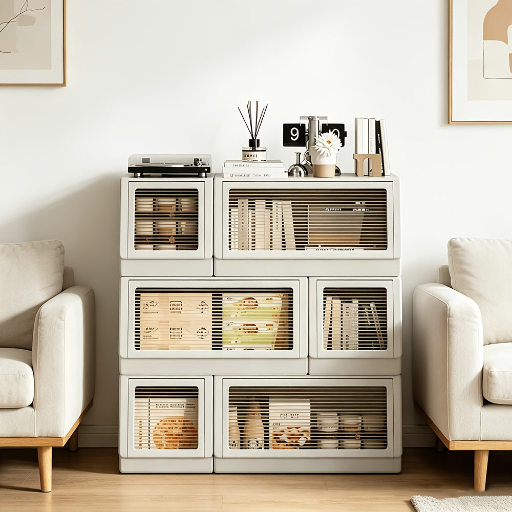 Modular Plastic Storage Cabinet with Detachable Boxes - Large Capacity Flip-Top Suitable for Living Room, Kitchen, Entryway | Freely Combinable Stackable Shelf System, Sturdy Durable for, Study, Multi- Use